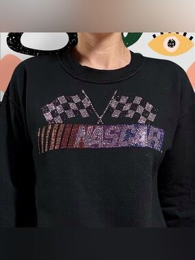 Nascar | Women’s Rhinestone Bling Logo Black Pullover Sweatshirt